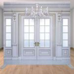 Elegant vintage white wall door photo booth backdrop.