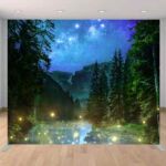 Fantasy fairy forest at night with glowing lights