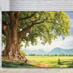 Springtime country fields tree overhanging meadow