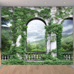 Medieval summer palace with garden vines and ivy photo booth backdrop