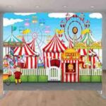 Circus carnival themed party photo booth backdrop.