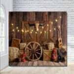 Rustic country cowboy scene western props photo booth backdrop