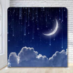 Moon and stars nighttime sky photo booth blue backdrop