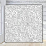 White floral on black background photo booth backdrop