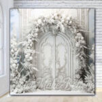 White winter elegant doors Christmas holiday photo booth backdrop
