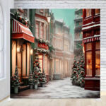 Vintage shopping storefront Christmas holiday photo booth backdrop